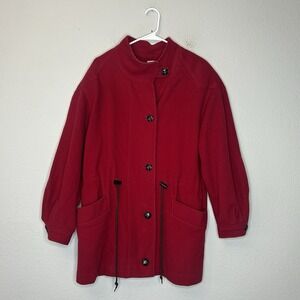 VTG 80s Braefair Worumbo Forstmann Red Wool Car Coat Parka Jacket USA Made Sz 12